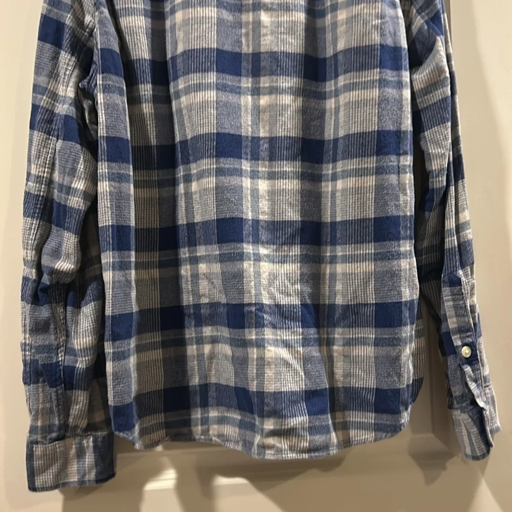 J. Crew Slim Plaid Flannel button down Shirt long sleeves pockets size L blue
